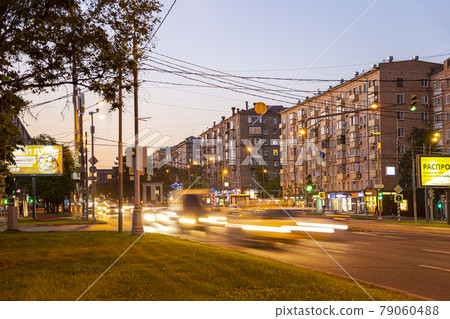 Traffic cars on one of the streets in Moscow (summer evening), Russia Traffic cars on one of the streets in Moscow (summer evening), Russia 79060488