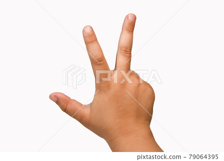 Children hand showing victory gesture, isolated, white background Children hand showing victory gesture, isolated, white background 79064395