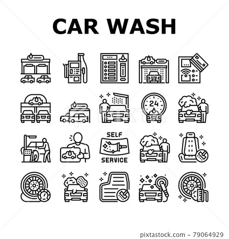Self Service Car Wash Collection Icons Set Vector 79064929