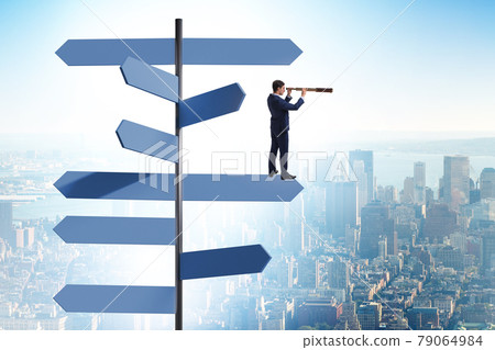 Businessman at the crossroads choosing strategy Businessman at the crossroads choosing strategy 79064984