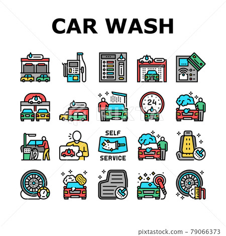 Self Service Car Wash Collection Icons Set Vector - Stock Illustration ...