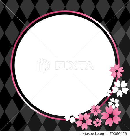 Circular frame black & pink cherry blossoms and diamond pattern Circular frame black & pink cherry blossoms and diamond pattern 79066459