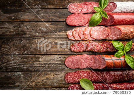 Set of different types of sausages 79068320