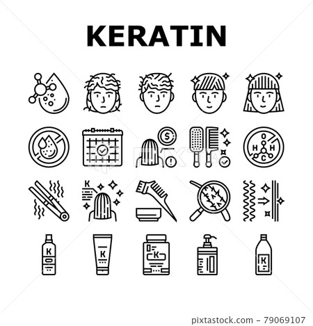 Keratin Hair Procedure Collection Icons Set Vector 79069107