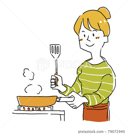 Woman cooking in a frying pan 79072940