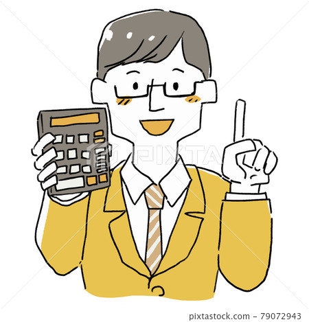 Suit salesman with a calculator 79072943