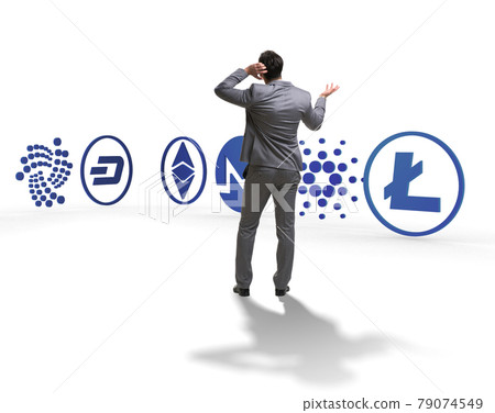 Concept of various cryptocurrencies and businessman Concept of various cryptocurrencies and businessman 79074549