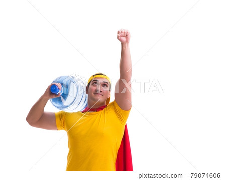 Man delivering water bottle isolated on white Man delivering water bottle isolated on white 79074606