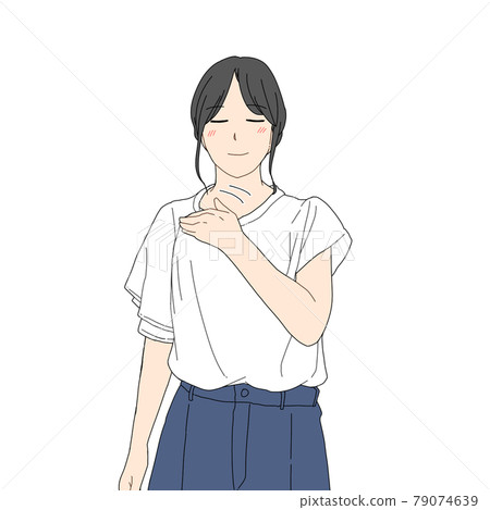 Woman doing lymphatic massage of the right clavicle 79074639