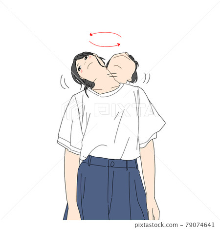 A woman who turns her neck and stretches 79074641