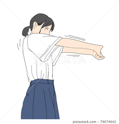 A woman who stretches her arms and stretches her shoulder blades 79074642