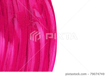 Purple cosmetics smear pattern. Liquid lipstick cosmetic isolated on white. Beauty product sample closeup. Pink swatch matt backdrop. Makeup fashionable creamy texture 79074749