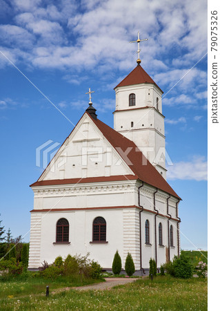 Old antique Transfiguration Cathedral at summer, Zaslavl, Minsk region. Belarus. Old antique Transfiguration Cathedral at summer, Zaslavl, Minsk region. Belarus. 79075326
