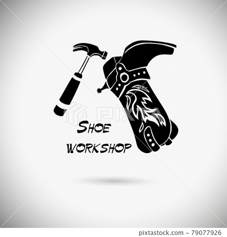 Shoemaker logo template. Shoe repair vector design. Shoe workshop. Vector illustration 79077926