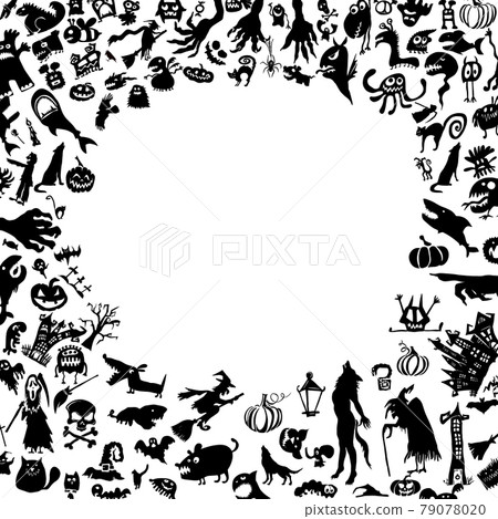 A frame of objects for Halloween. Monsters objects. Vector illustration A frame of objects for Halloween. Monsters objects. Vector illustration 79078020