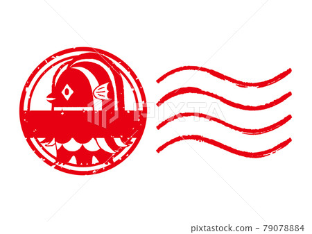 Amabie 郵票郵票新年賀卡材料疾病保護 Apotropaic 魔法疫苗接種插圖紅色 Amabie 郵票郵票新年賀卡材料疾病保護 Apotropaic 魔法疫苗接種插圖紅色 79078884