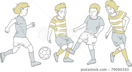 4 guys playing soccer 79080383
