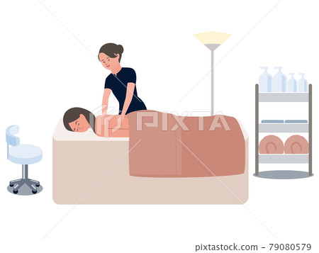 Vector illustration of a beautician performing a massage with a woman receiving a massage at an esthetic salon Vector illustration of a beautician performing a massage with a woman receiving a massage at an esthetic salon 79080579