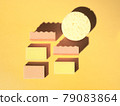 Geometric pattern with domestic sponges on orange 79083864