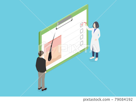 一個男人做頭髮稀疏診斷檢查的插圖素材 79084192