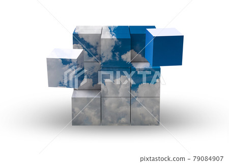 Cube made of cloud shapes - 3d rendering 79084907
