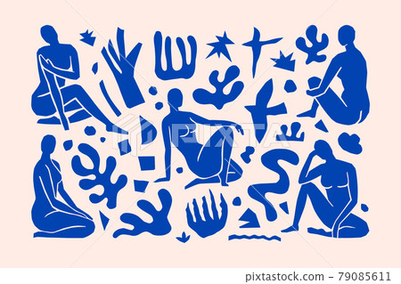 Inspired Matisse Female figures In different poses and Geometric Shapes in a trendy minimal style. Vector Art Collage 79085611