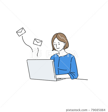 商務場景、發送郵件、個人電腦、辦公桌工作、女性、上班族 79085864