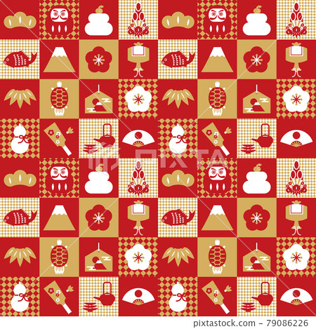 新年圖標 x 方格圖案背景材料(紅色) 新年圖標 x 方格圖案背景材料(紅色) 79086226