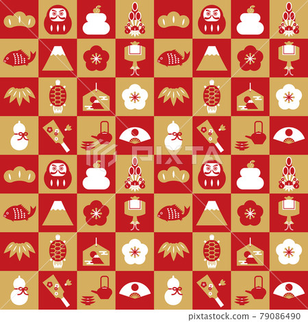 新年圖標 x 方格圖案背景材料(紅色) 新年圖標 x 方格圖案背景材料(紅色) 79086490