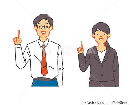 穿西裝的男人和女人指著姿勢 穿西裝的男人和女人指著姿勢 79086653