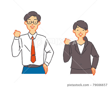 男人和女人做膽量姿勢,雙手放在臀部 男人和女人做膽量姿勢,雙手放在臀部 79086657
