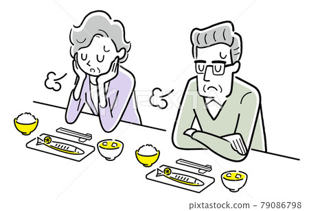 Vector Illustration Material: Senior man and senior woman with no appetite, couple Vector Illustration Material: Senior man and senior woman with no appetite, couple 79086798