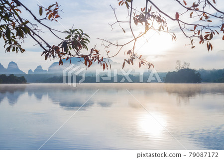 Ban Nong Thale the natural scenery of the sunshine in the morning (mountains, lakes, trees, fog), Thailand. Ban Nong Thale the natural scenery of the sunshine in the morning (mountains, lakes, trees, fog), Thailand. 79087172