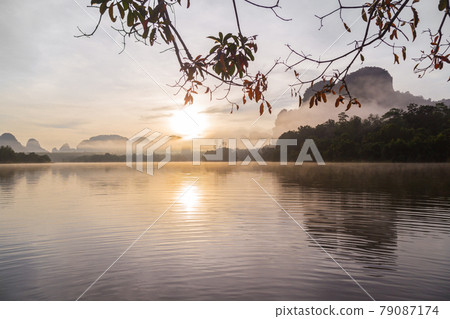 Ban Nong Thale the natural scenery of the sunshine in the morning (mountains, lakes, trees, fog). Ban Nong Thale the natural scenery of the sunshine in the morning (mountains, lakes, trees, fog). 79087174
