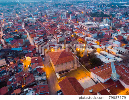 Residential districts of Burdur and Great Mosque on winter evening Residential districts of Burdur and Great Mosque on winter evening 79087379