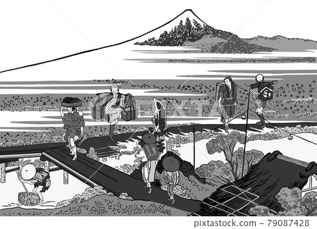 Katsushika Hokusai 圖像 Sagami Nakahara 黑白背景 79087428