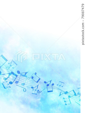 藍色音符的水彩插圖 79087479