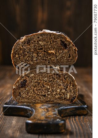 Closeup view of fresh rye brown bread 79087730