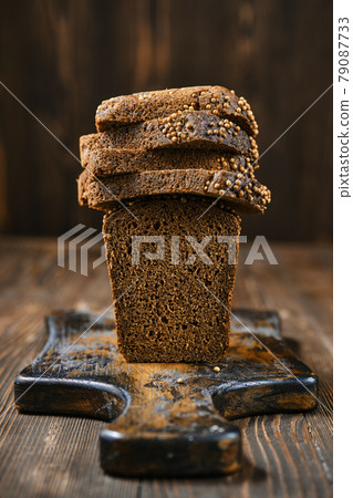 Closeup view of fresh rye brown bread 79087733