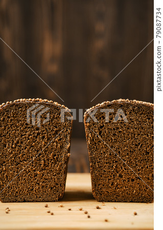 Closeup view of fresh rye brown bread 79087734