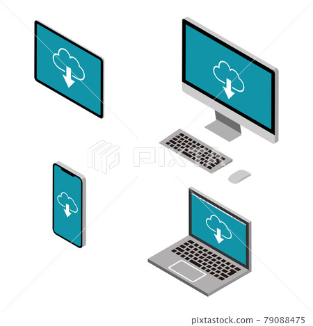 等距組合 4 種類型的設備設置雲圖標 79088475