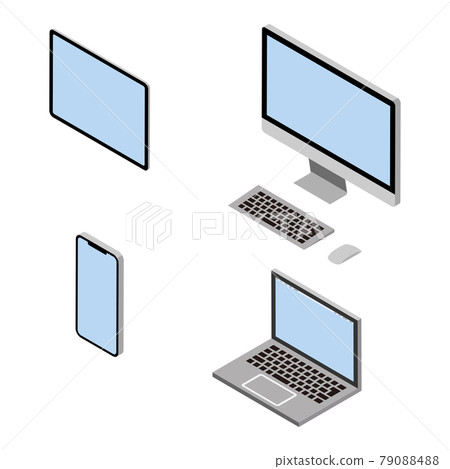 等距組合 4 種類型的設備集，空白屏幕 79088488