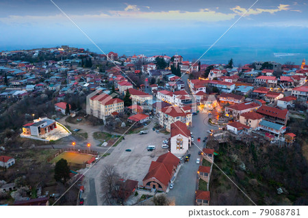 Scenic aerial view of georgian township Sighnaghi Scenic aerial view of georgian township Sighnaghi 79088781