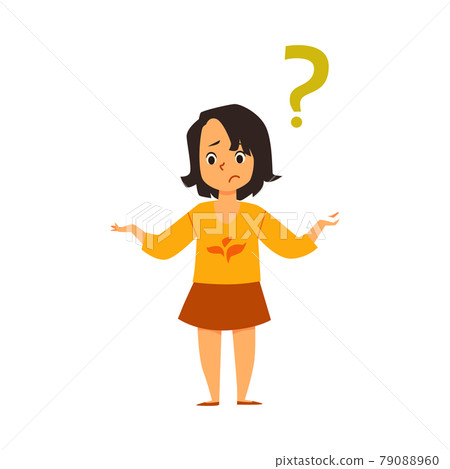 Child in bewilderment and confusion has question, vector illustration isolated. Child in bewilderment and confusion has question, vector illustration isolated. 79088960