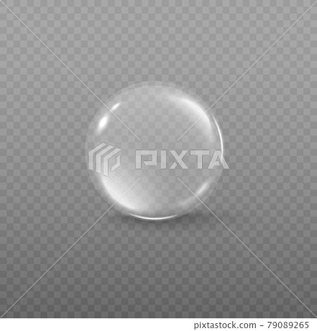 Transparent round glass ball, soap bubble or glossy bead with shadow 79089265
