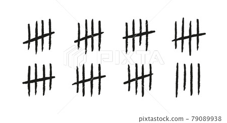 Tally marks. Hand drawn lines or sticks sorted by four and crossed out. Simple mathematical count visualization, prison or jail wall counter. Vector illustration isolated on white background 79089938