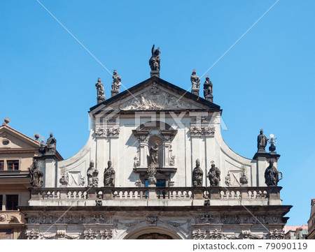 Sculptures on top of old building in Prague Sculptures on top of old building in Prague 79090119