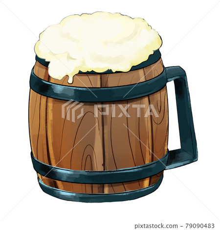 裝滿啤酒泡沫的木製啤酒杯 79090483