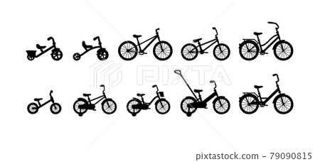 Set of silhouettes different kids bicycle, transport for ride, travel or sport Set of silhouettes different kids bicycle, transport for ride, travel or sport 79090815