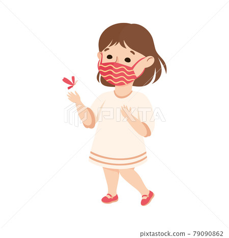Happy Girl Wearing Face Mask as New Normal Lifestyle Vector Illustration 79090862